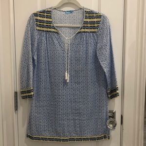 J.McLaughlin 100% cotton blue & yellow tunic.